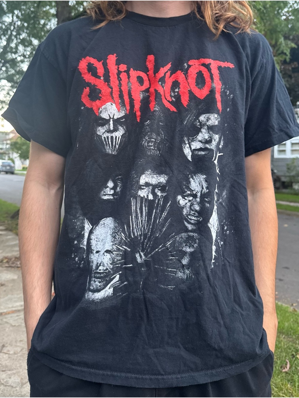 LG Black Slipknot Graphic Tee with Red Logo